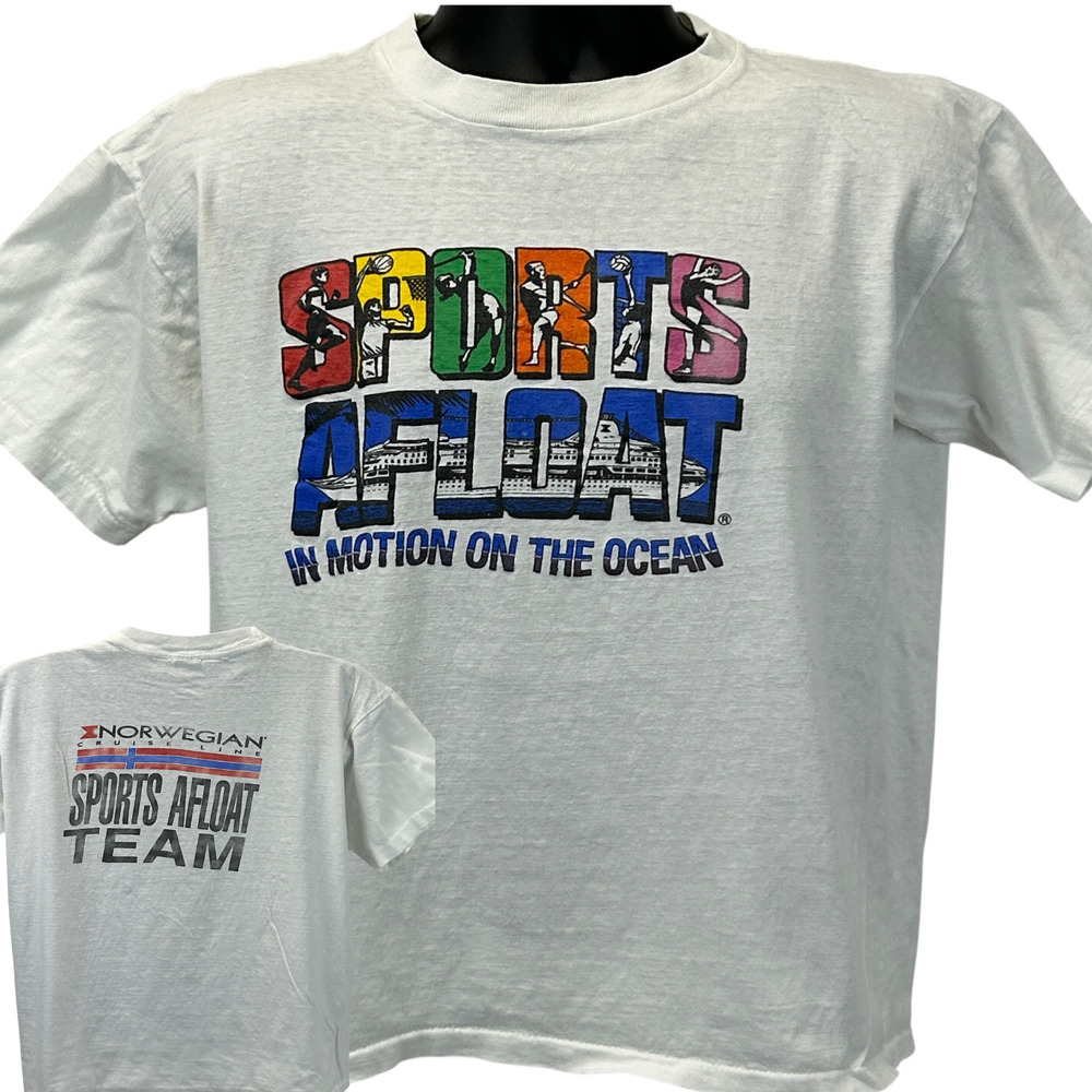 Vintage Norwegian Cruise Line Sports Afloat T Shirt Mens M Medium White 80s NCL